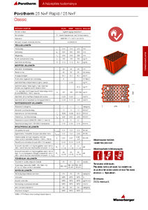 Porotherm 25 N+F, 25 N+F Rapid és 25 N+F Rapid Dryfix téglák - műszaki adatlap